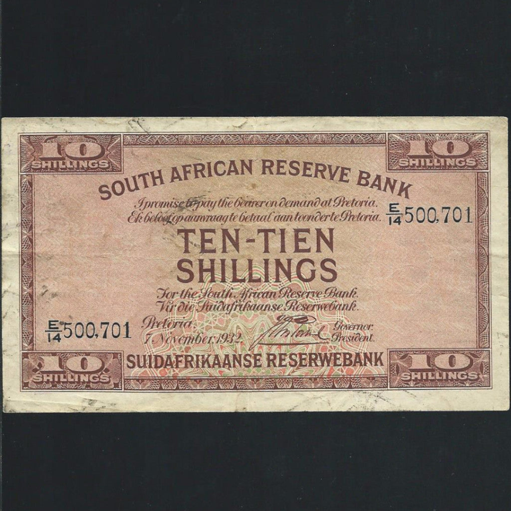 P.82d South Africa 10/- (07.11.1932) J. Postmus signature, VG - Colin Narbeth & Son Ltd. - 1