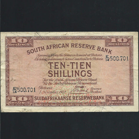 P.82d South Africa 10/- (07.11.1932) J. Postmus signature, VG - Colin Narbeth & Son Ltd. - 1