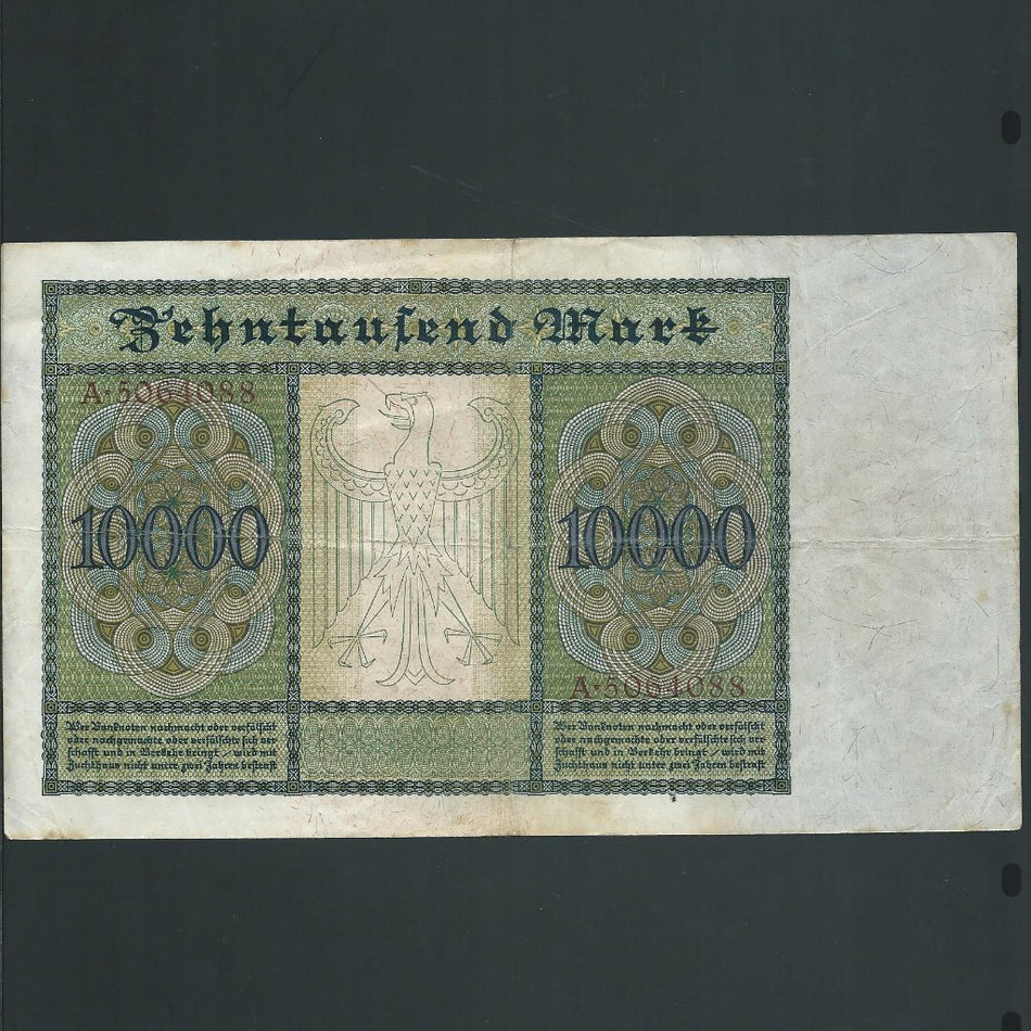 Germany (P.70) 10,000 Mark, 1922, hidden vampire portrait by Albrecht Durer, this is the large note that measures 210mm wide, Fine