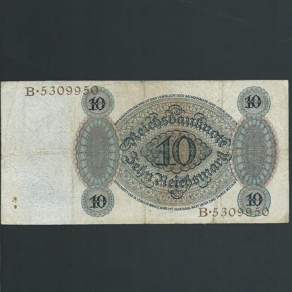 Germany (P175) 10 Reichsmark, 1924, B.5309950, Fine
