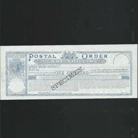 Postal Order One Shilling specimen, Queen Victoria, UNC