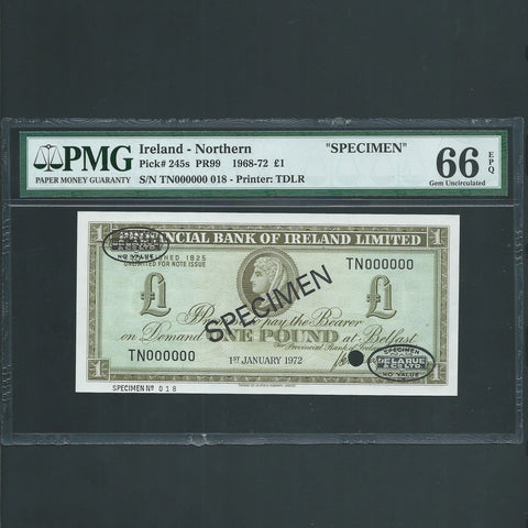 Northern Ireland (P235s) £1 specimen, 1972, Provincial Bank, TN000000, UNC