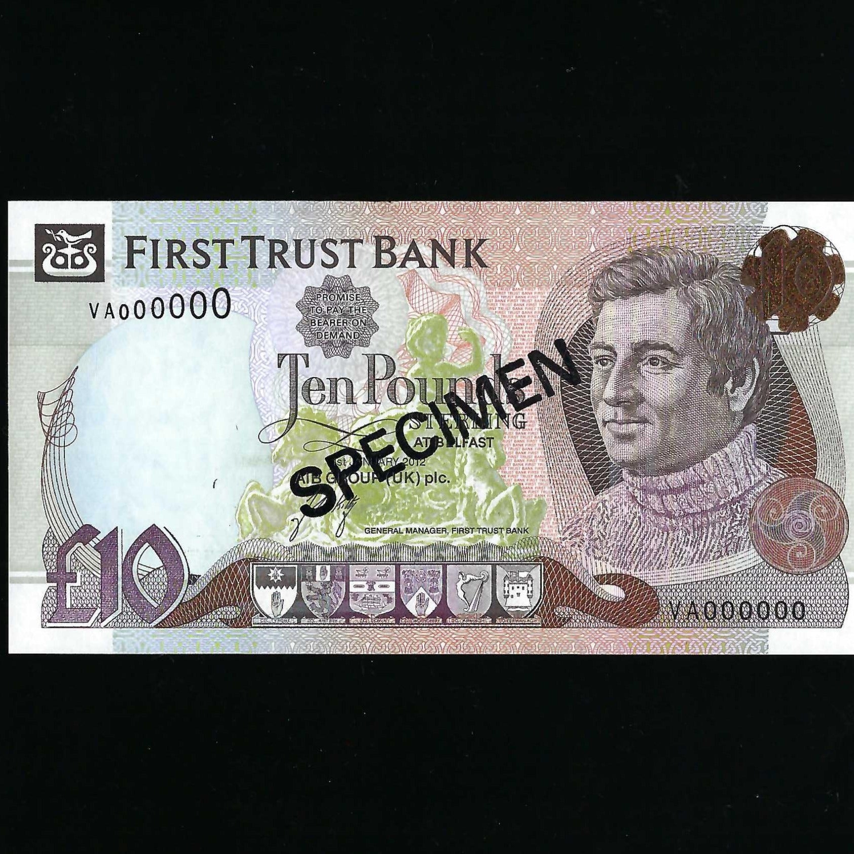 Bcolin Northern Ireland (P136s) £10 specimen, 1st January 2012, First Trust B ...