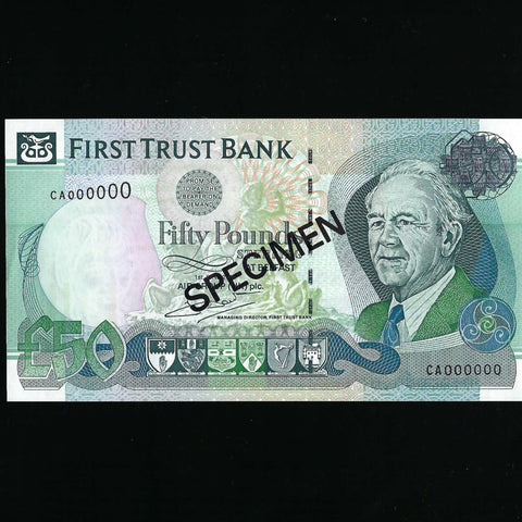 Northern Ireland (P138) £50 specimen, 1st June 2009, First trust Bank, Terry McDaid signature, A/UNC
