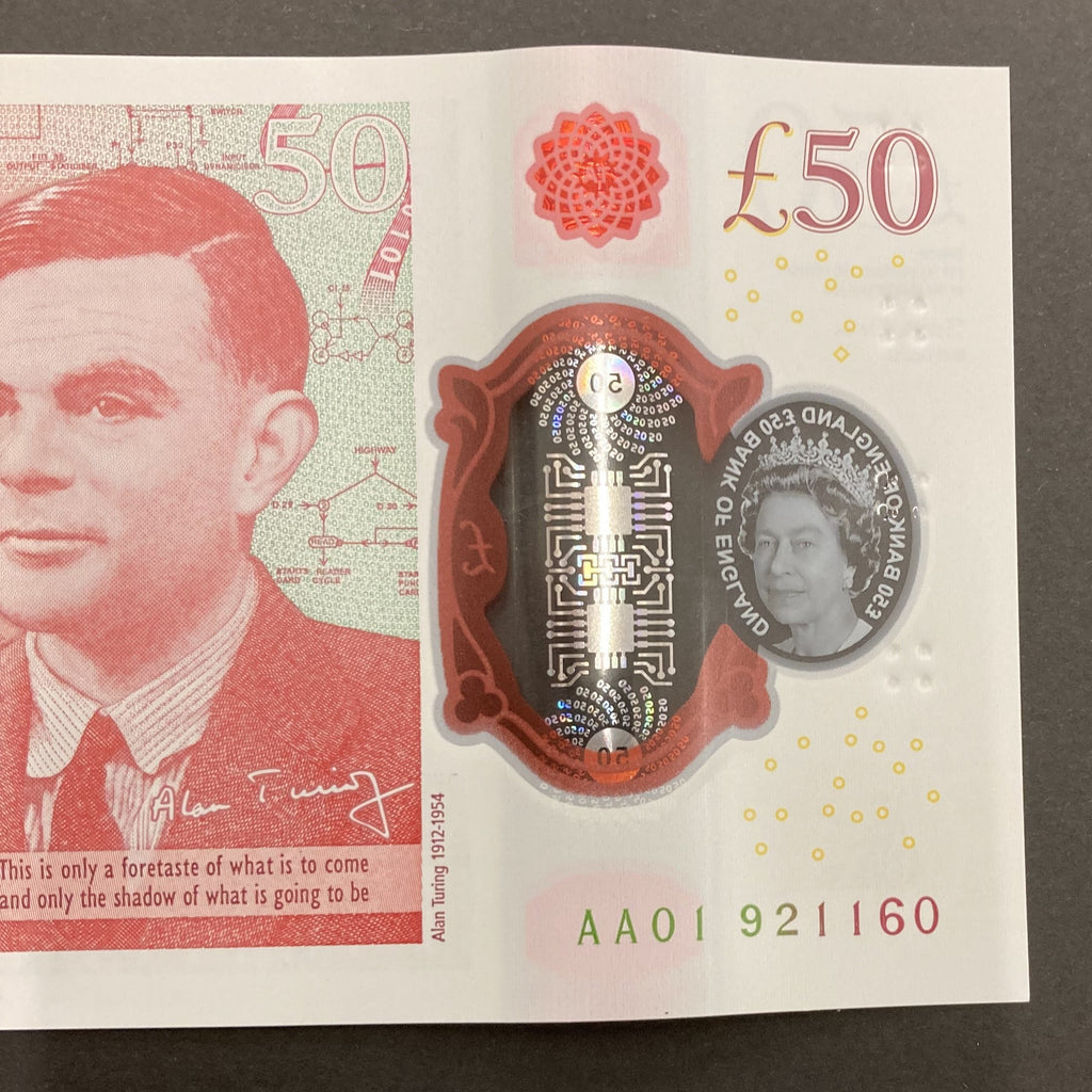 Bank of England (B418) £50, Alan Turin, first million, AA01, UNC