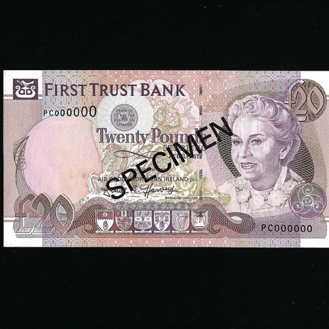 Northern Ireland (P133s) £20 specimen, 1st March 1996, First Trust Bank, D. Harvey signature, A/UNC