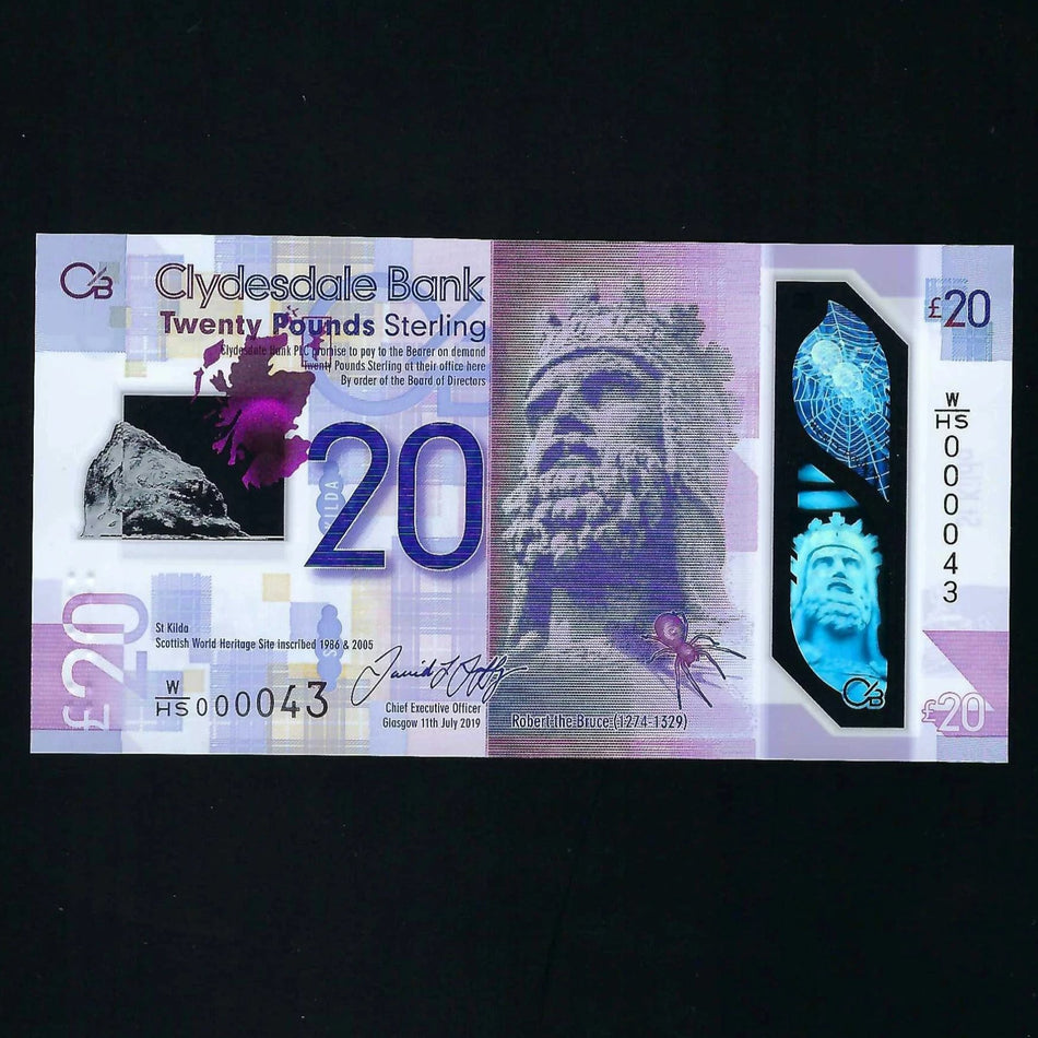 Scotland £20 polymer (new) Clydesdale Bank, first million & low serial, W/HS 000048, UNC