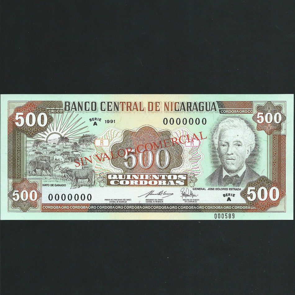 Nicaragua (P178As) 500 Cordobas specimen, 1991, UNC