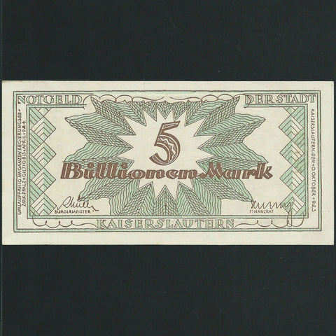 Germany 5 Billion Mark (1924) Kaiserslautern, Good EF