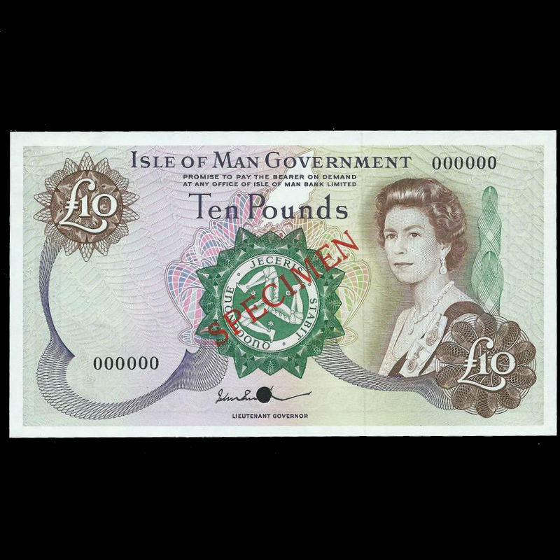 Isle of Man (P36s1) £10 specimen, QEII, Dawson. without prefix, UNC