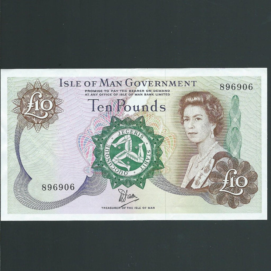 Isle of Man (P36a) £10, QEII, Dawson, without prefix 896906, VF/ EF