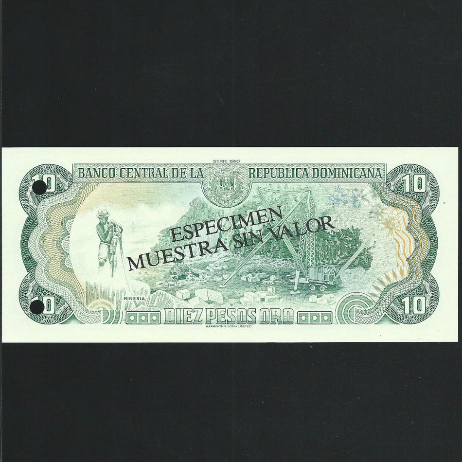 Dominican Republic (P132) 10 Peso Oro specimen, 1990, Harrisons, UNC