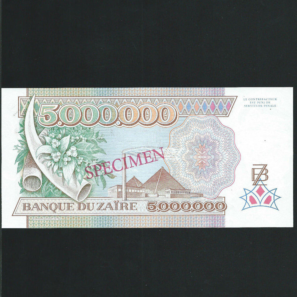 Zaire (P46s) 5000000 Zaires specimen, 1992, UNC