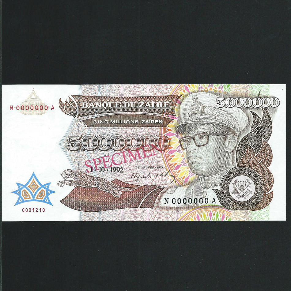 Zaire (P46s) 5000000 Zaires specimen, 1992, UNC