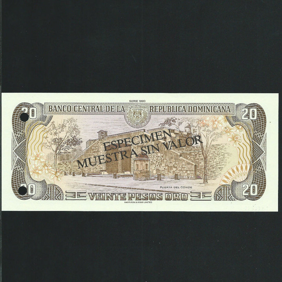 Dominican Republic (P133) 20 Pesos Oro specimen, 1990, Harrisons, UNC