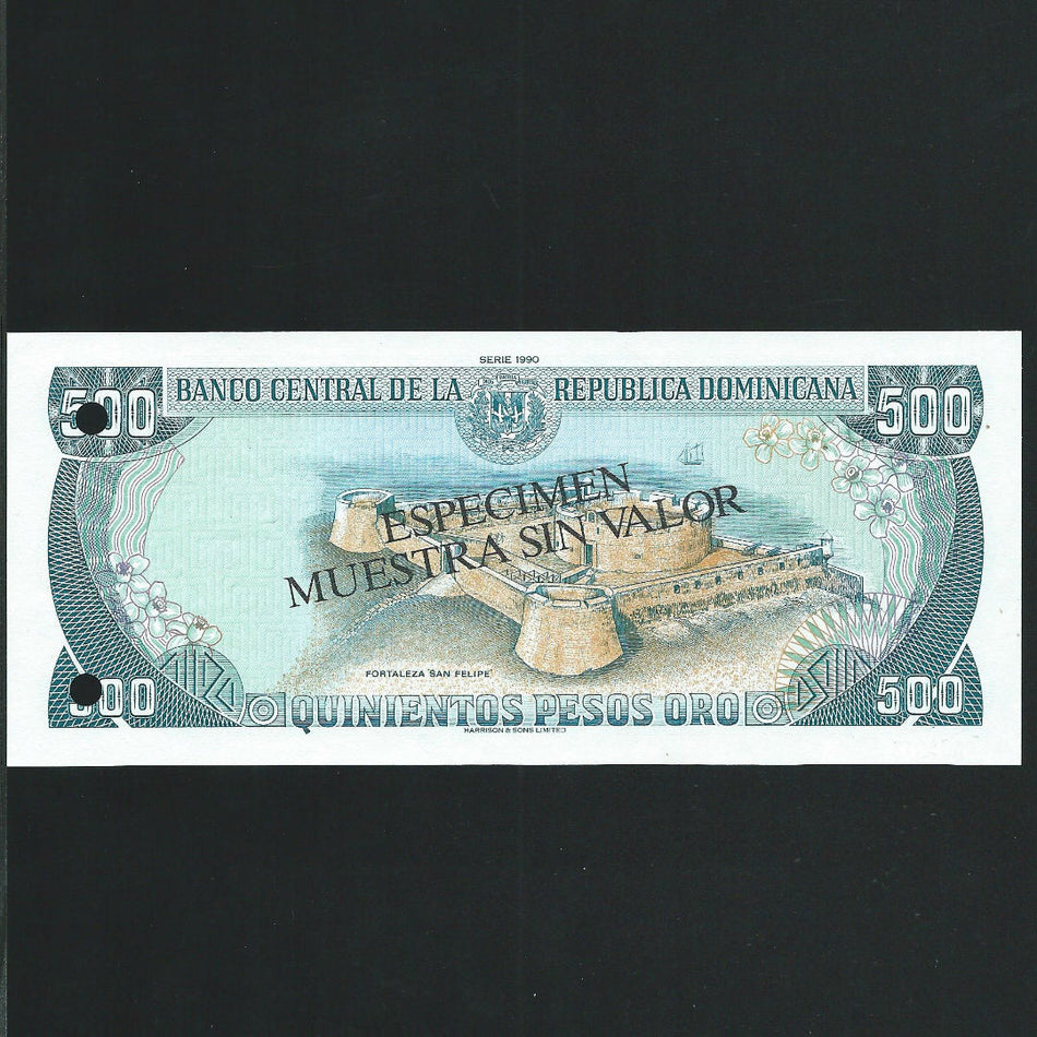 Dominican Republic (P134) 500 Pesos Oro specimen, 1990, Harrisons, UNC