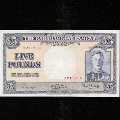 P.12b Bahamas £5 King George VI, A/2 211613. EF - Colin Narbeth & Son Ltd. - 1