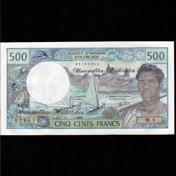 P.19b New Hebrides 500 Francs (1979) signature 3. EF - Colin Narbeth & Son Ltd.