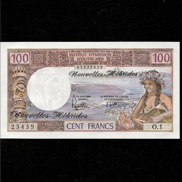 P.18c New Hebrides 100 Francs (1975) signature 2. UNC - Colin Narbeth & Son Ltd.
