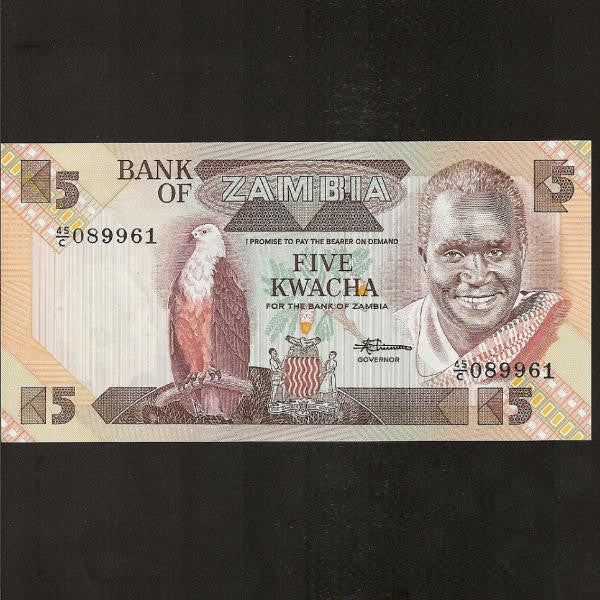 P.25d Zambia 5 Kwacha. New signature. UNC - Colin Narbeth & Son Ltd.