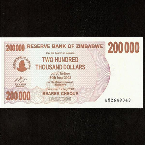 P.49 Zimbabwe 200000 Dollars (2007) UNC - Colin Narbeth & Son Ltd.