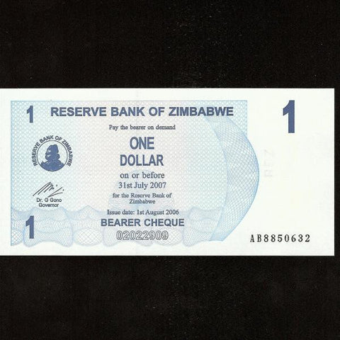 P.37 Zimbabwe 1 Dollar (01.08.2006) UNC - Colin Narbeth & Son Ltd.