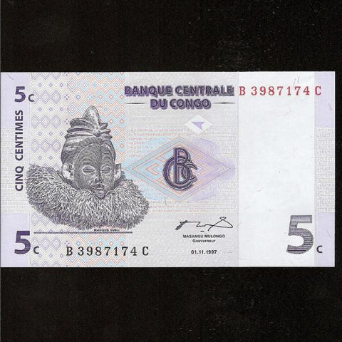P.81 Congo Democratic Republic 5 Centimes (1997) UNC - Colin Narbeth & Son Ltd.