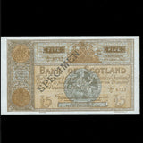 Scotland, Bank of Scotland, £5 specimen, 21st January 1945, Elphinestone/ Crawford 8/Q 4233, dark brown reverse, unlisted date, BA102b, EF