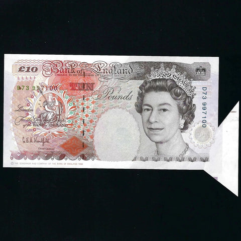 Bank of England (B366) Kentfield £10 error, shark fin, D73, UNC